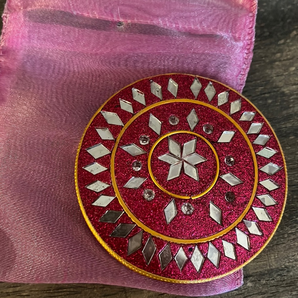Diamond Pattern Jewel Tone Compact Mirror - with Bag